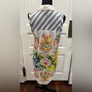 Anthropologie Cyrena Embroidered Sleeveless Boho Linen Blend Blouse Sz S 148542